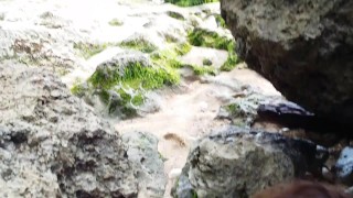 Underwater SEX on Public Rocky Beach  Facial and CUM SWALLOW