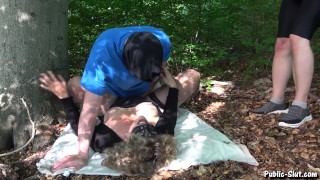 Jessica gets multiply creampied by 3 guys in the woods