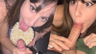 Horny Spanish girl gives me a blowjob at the cinema and I cum in her p...