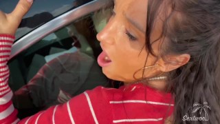 Little slut shows off gets banged on the side of the road - FACIAL - a...