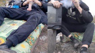 A homeless man found a masturbator in a trash heap and fucked him hard...